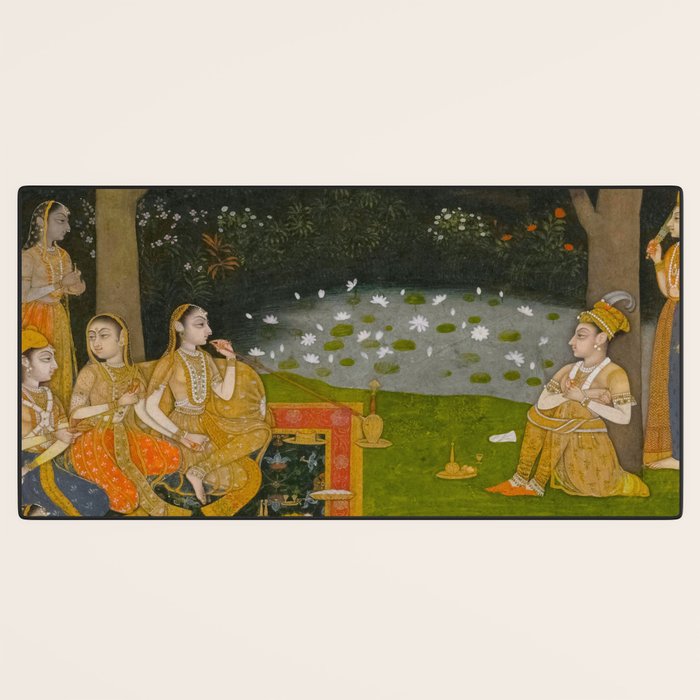 Princely ascetic in the forest visited by ladies c. 1760 Gum tempera and gold on paper Indian Miniature Painting  Desk Mat Gallery Image 3
