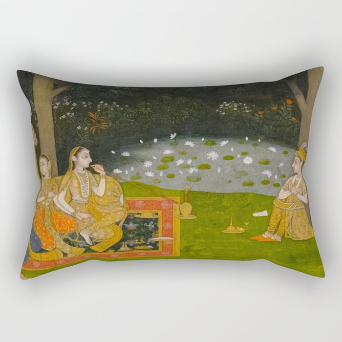 Princely ascetic in the forest visited by ladies c. 1760 Gum tempera and gold on paper Indian Miniature Painting  Rectangular Pillow Gallery Image 2
