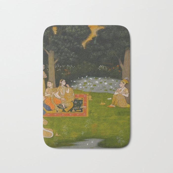 Princely ascetic in the forest visited by ladies c. 1760 Gum tempera and gold on paper Indian Miniature Painting  Bath Mat Gallery Image 1