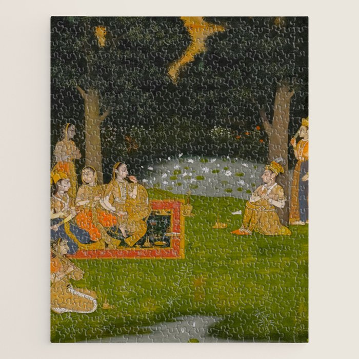 Princely ascetic in the forest visited by ladies c. 1760 Gum tempera and gold on paper Indian Miniature Painting  Jigsaw Puzzle Gallery Image 1