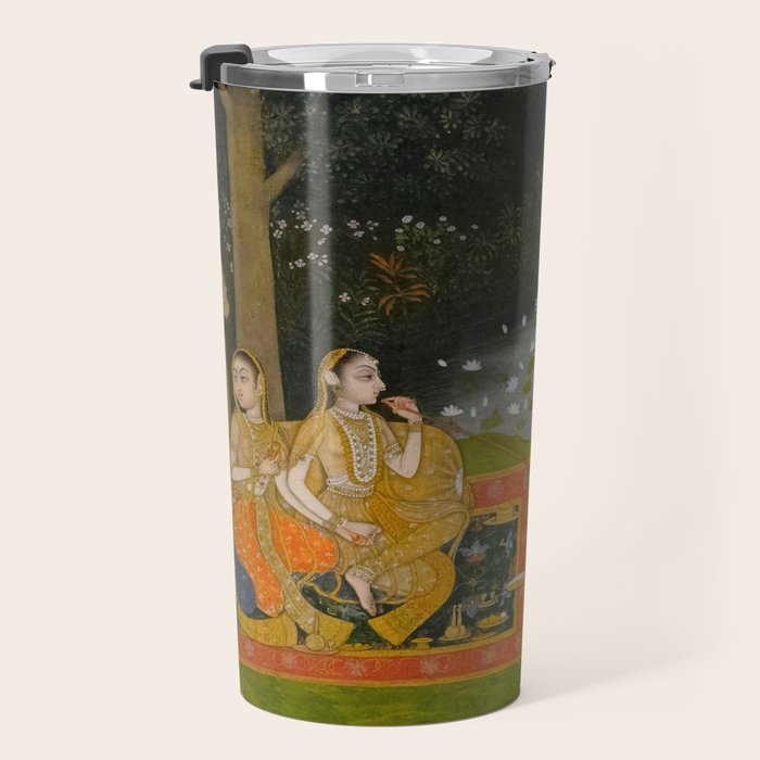 Princely ascetic in the forest visited by ladies c. 1760 Gum tempera and gold on paper Indian Miniature Painting  Travel Mug Gallery Image 3