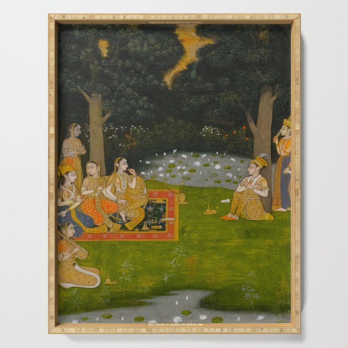 Princely ascetic in the forest visited by ladies c. 1760 Gum tempera and gold on paper Indian Miniature Painting  Serving Tray Gallery Image 1