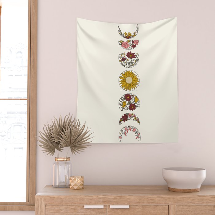 Floral Phases of the Moon Wall Tapestry Gallery Image 2
