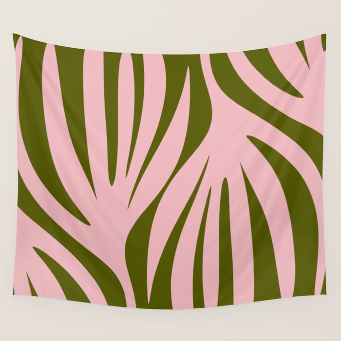 Maldives Abstract Botanical Pattern in Pink and Green Wall Tapestry Gallery Image 1
