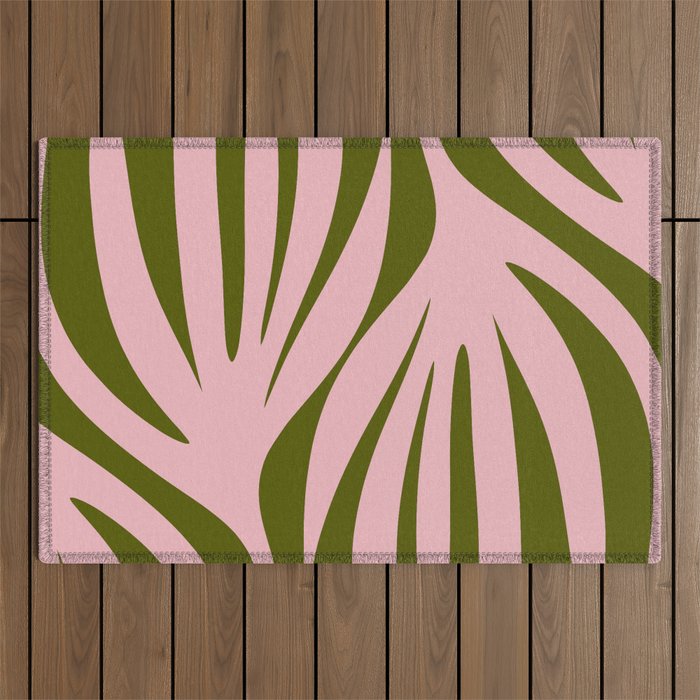Maldives Abstract Botanical Pattern in Pink and Green Outdoor Rug Gallery Image 1