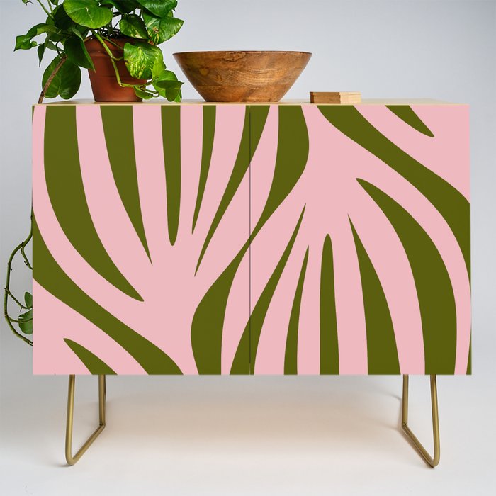 Maldives Abstract Botanical Pattern in Pink and Green Credenza Gallery Image 1