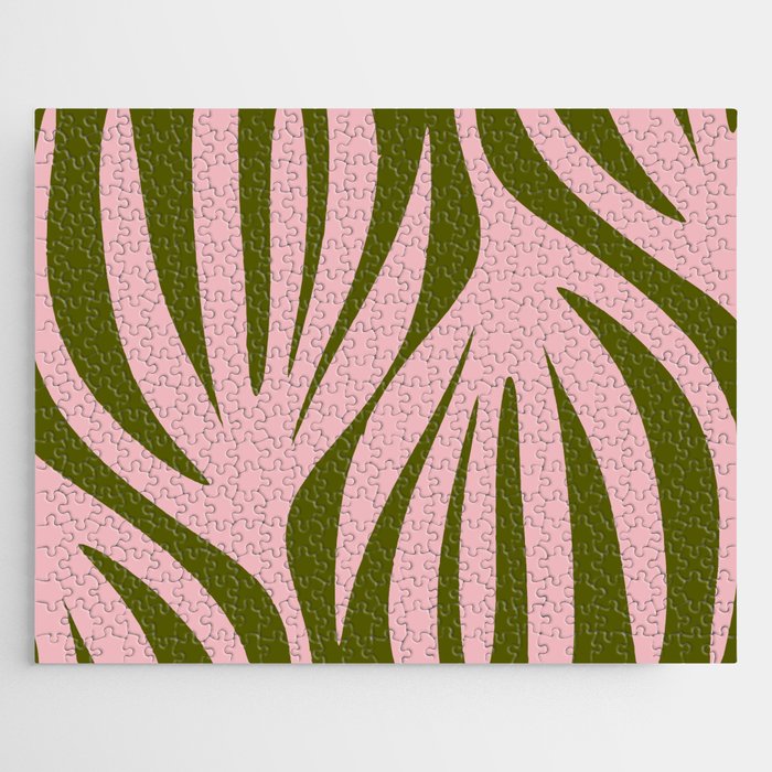 Maldives Abstract Botanical Pattern in Pink and Green Jigsaw Puzzle Gallery Image 1