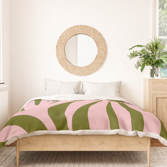Maldives Abstract Botanical Pattern in Pink and Green Duvet Cover Gallery Image 3