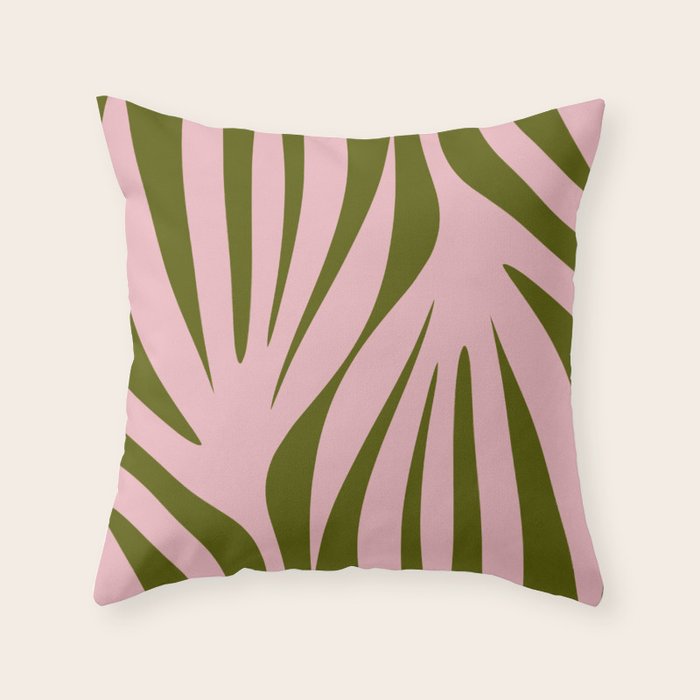 Maldives Abstract Botanical Pattern in Pink and Green Throw Pillow Gallery Image 1