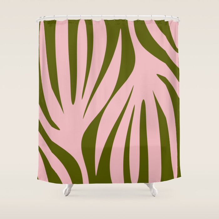 Maldives Abstract Botanical Pattern in Pink and Green Shower Curtain Gallery Image 1