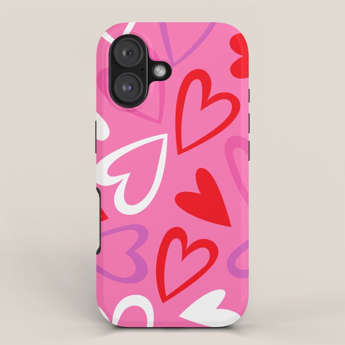 Pink love heart cartoon pattern iPhone Case Gallery Image 1