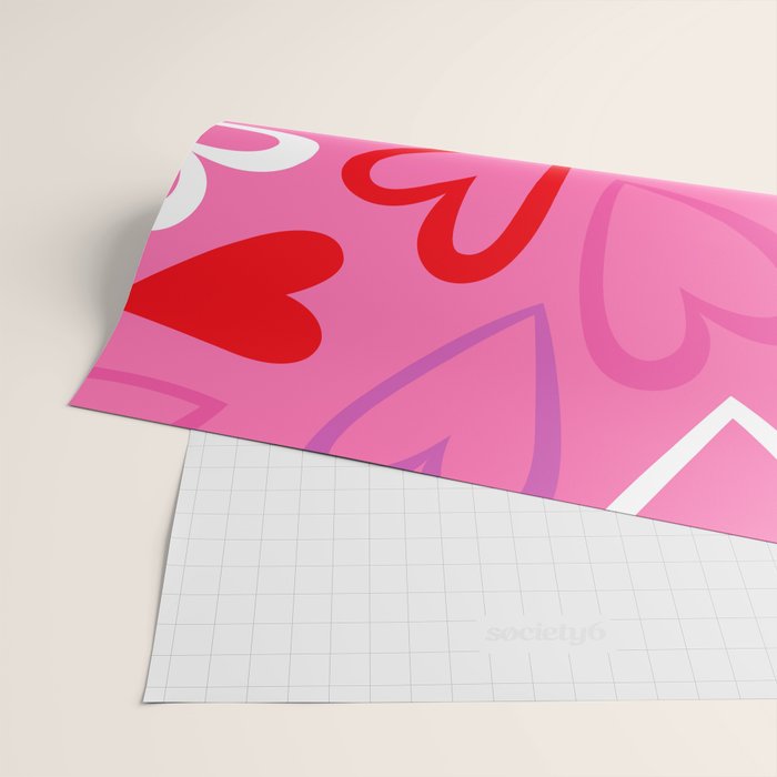 Pink love heart cartoon pattern Wrapping Paper Gallery Image 2