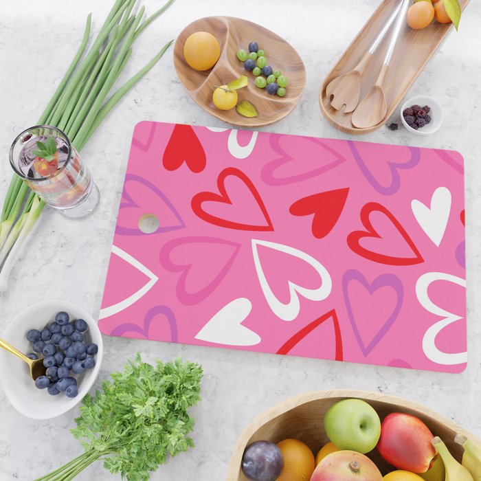 Pink love heart cartoon pattern Cutting Board Gallery Image 2