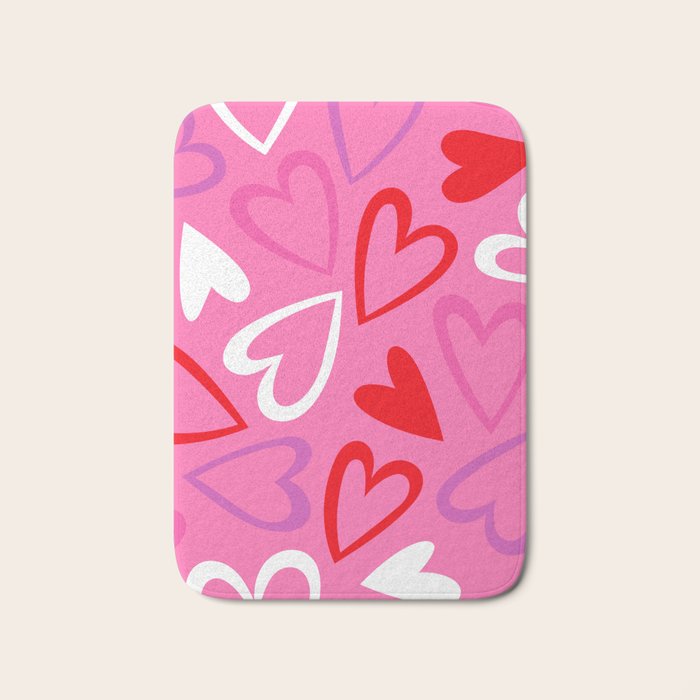 Pink love heart cartoon pattern Bath Mat Gallery Image 1