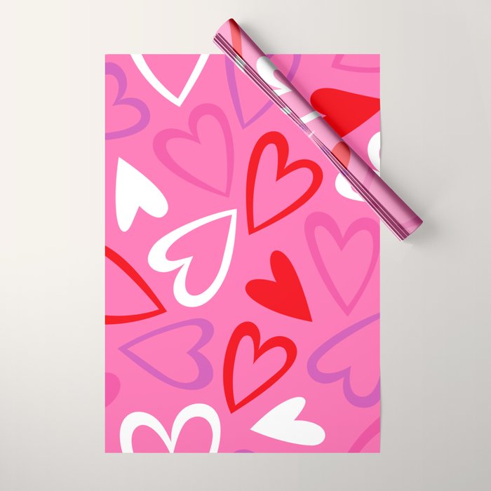 Pink love heart cartoon pattern Wrapping Paper Gallery Image 1