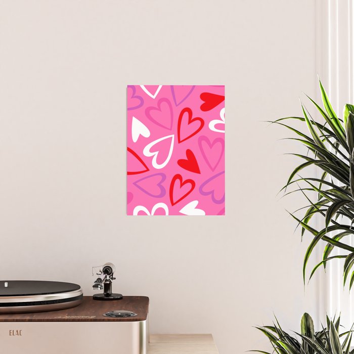 Pink love heart cartoon pattern Poster Gallery Image 2