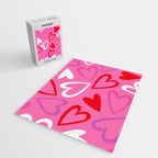 Pink love heart cartoon pattern Jigsaw Puzzle Gallery Image 2