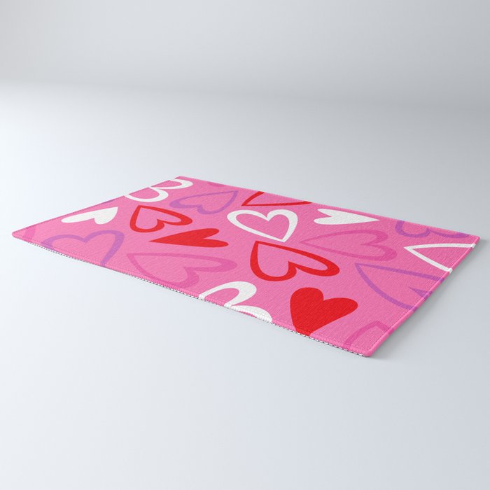 Pink love heart cartoon pattern Rug Gallery Image 3