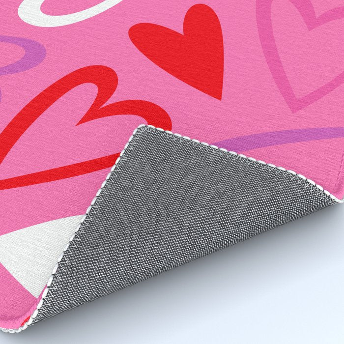 Pink love heart cartoon pattern Rug Gallery Image 4