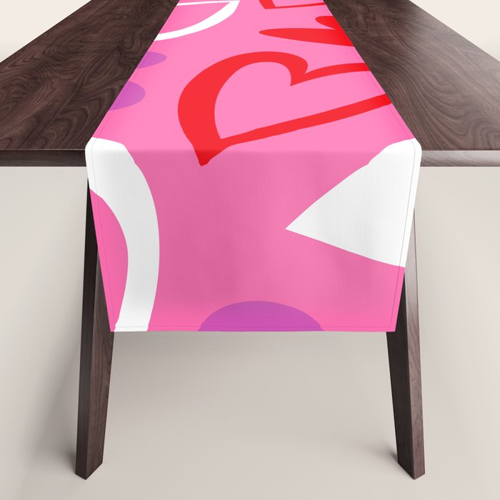 Pink love heart cartoon pattern Table Runner Gallery Image 1