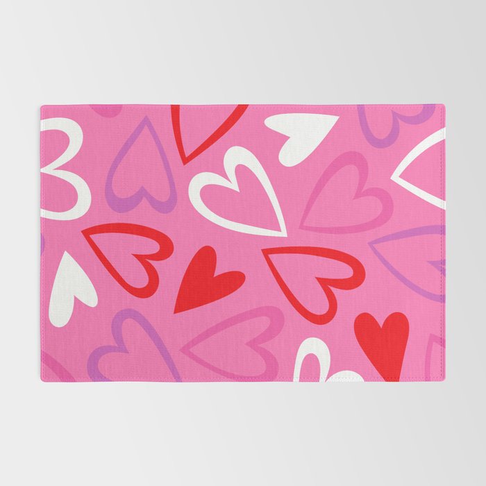 Pink love heart cartoon pattern Rug Gallery Image 2