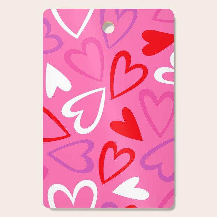 Pink love heart cartoon pattern Cutting Board Gallery Image 1