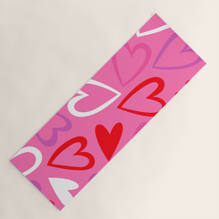 Pink love heart cartoon pattern Yoga Mat Gallery Image 1