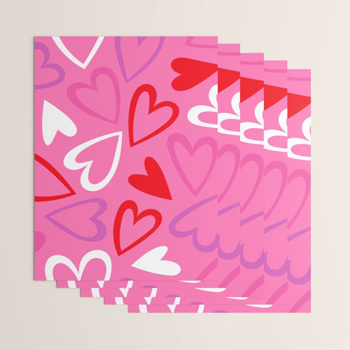 Pink love heart cartoon pattern Wrapping Paper Gallery Image 3