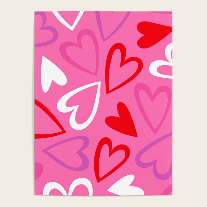 Pink love heart cartoon pattern Poster Gallery Image 4