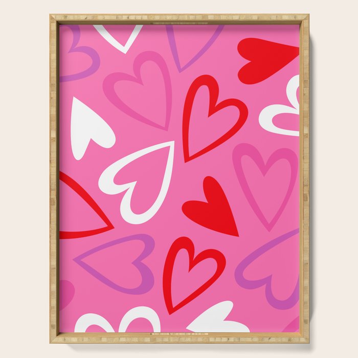 Pink love heart cartoon pattern Serving Tray Gallery Image 1