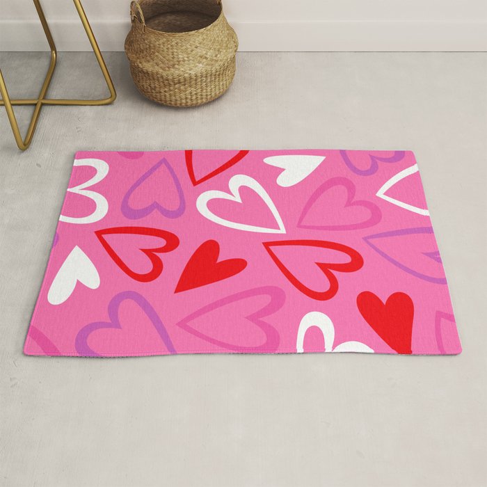 Pink love heart cartoon pattern Rug Gallery Image 1