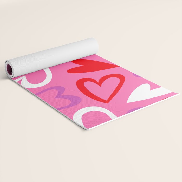 Pink love heart cartoon pattern Yoga Mat Gallery Image 2