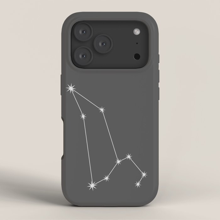 Leo Zodiac Star Constellation Line Art Grey iPhone Case Gallery Image 3