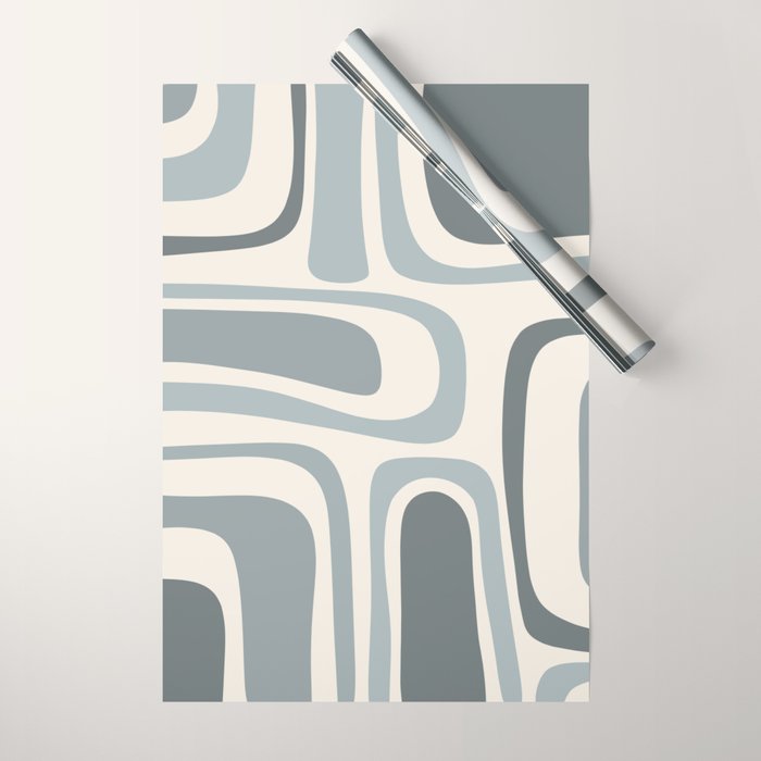 Palm Springs Midcentury Mod Abstract Pattern in Light Gray-Blue Tones and Cream Wrapping Paper Gallery Image 1