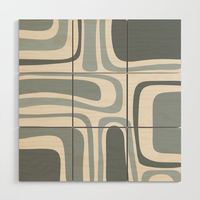 Palm Springs Midcentury Mod Abstract Pattern in Light Gray-Blue Tones and Cream Wood Wall Art Gallery Image 1