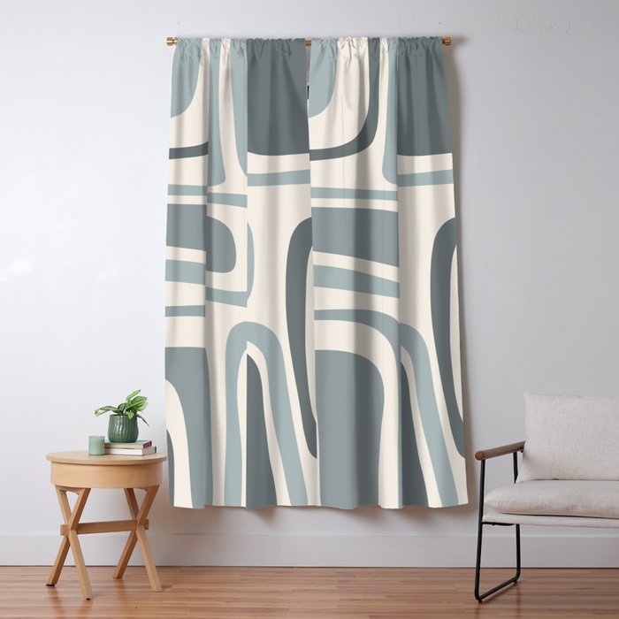Palm Springs Midcentury Mod Abstract Pattern in Light Gray-Blue Tones and Cream Window Curtain Gallery Image 5