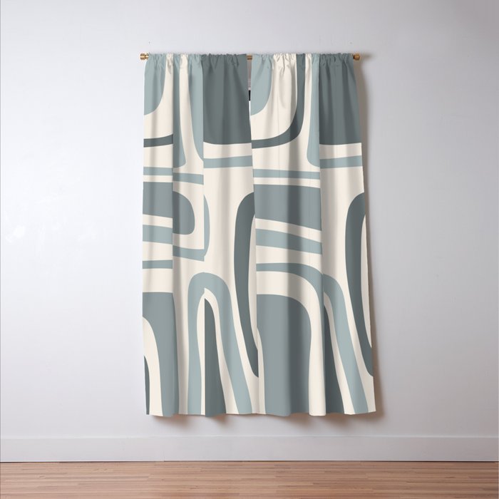 Palm Springs Midcentury Mod Abstract Pattern in Light Gray-Blue Tones and Cream Window Curtain Gallery Image 3