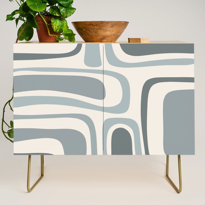 Palm Springs Midcentury Mod Abstract Pattern in Light Gray-Blue Tones and Cream Credenza Gallery Image 1