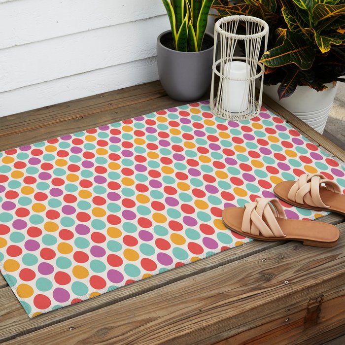 Modern colorful artistic teal pink orange easter eggs pattern Outdoor Rug Gallery Image 2