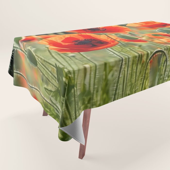 Red Poppy Garden Floral Landscape Tablecloth Gallery Image 1