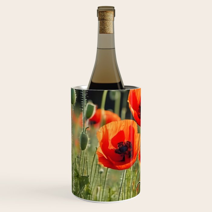 Red Poppy Garden Floral Landscape Wine Chiller Gallery Image 2