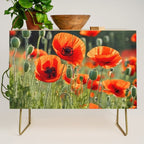 Red Poppy Garden Floral Landscape Credenza Gallery Image 1