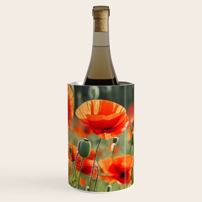 Red Poppy Garden Floral Landscape Wine Chiller Gallery Image 3