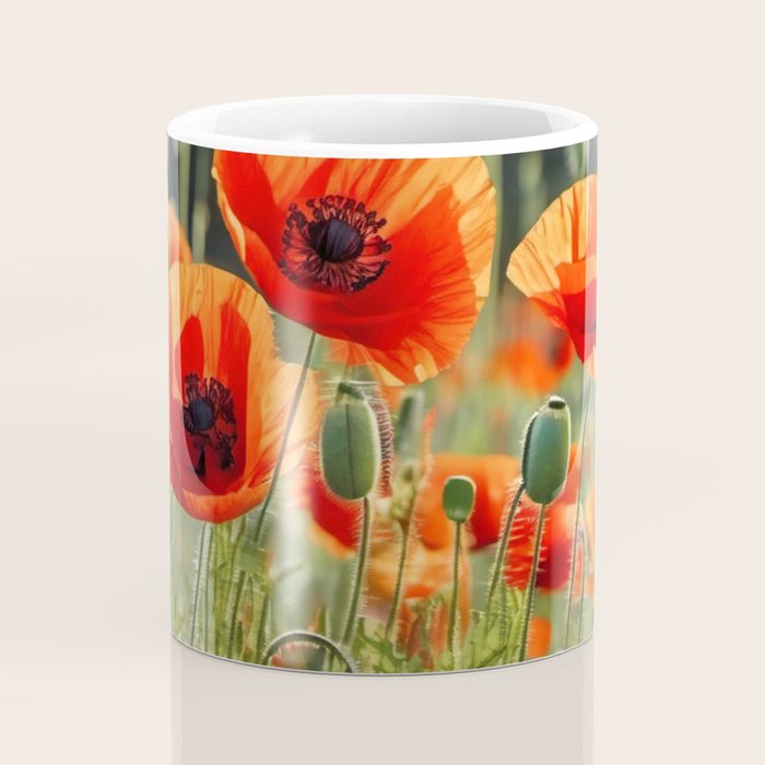 Red Poppy Garden Floral Landscape Coffee Mug Gallery Image 4