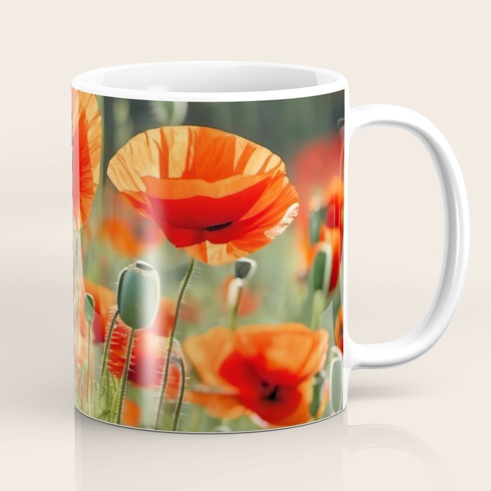 Red Poppy Garden Floral Landscape Coffee Mug Gallery Image 1