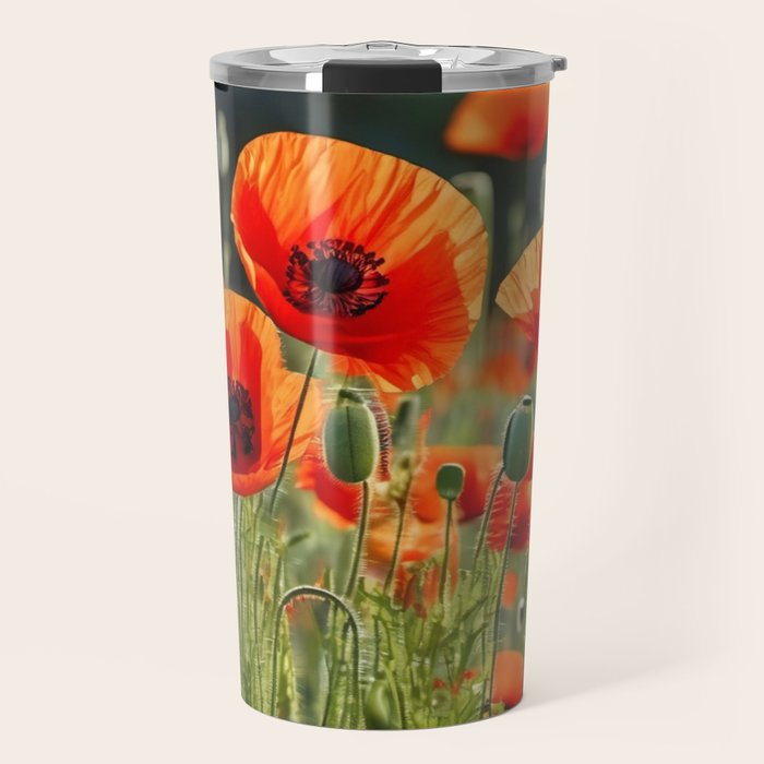 Red Poppy Garden Floral Landscape Travel Mug Gallery Image 1