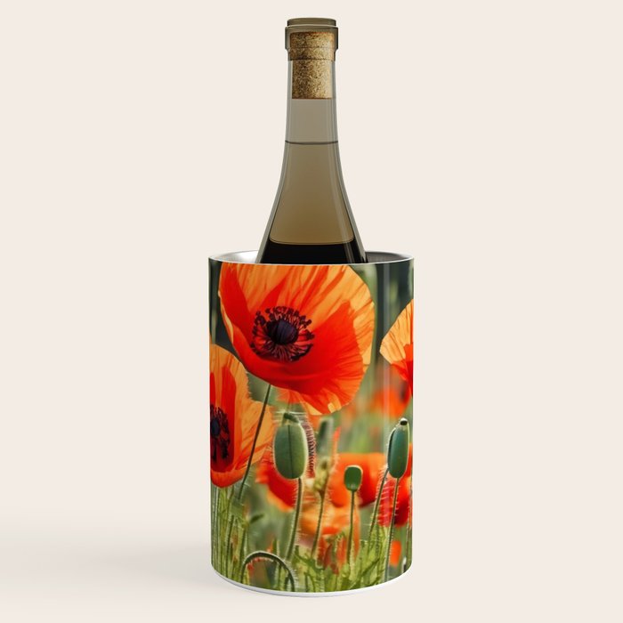 Red Poppy Garden Floral Landscape Wine Chiller Gallery Image 1