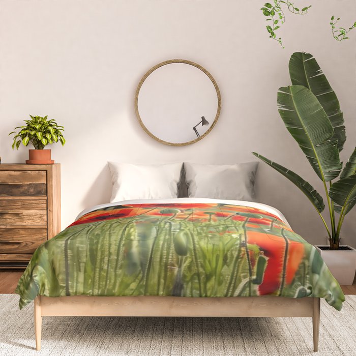 Red Poppy Garden Floral Landscape Comforter Gallery Image 3