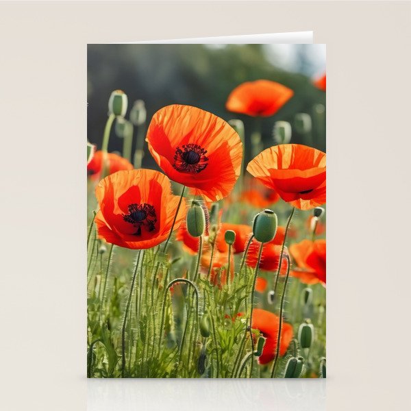 Red Poppy Garden Floral Landscape Stationery Card Gallery Image 2