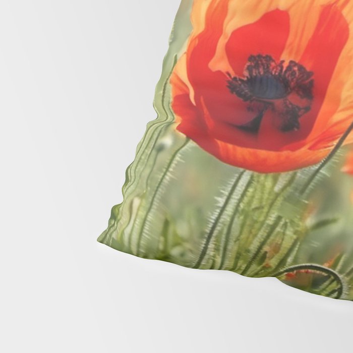 Red Poppy Garden Floral Landscape Pillow Sham Gallery Image 4